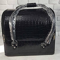 Б'юті-кейс для косметики "Black Crocodile" чорний лаковий