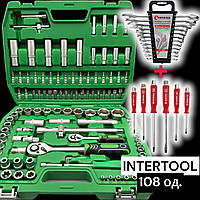Акційний автомобільний набір інструментів INTERTOOL 108 од. ET-6108SP + ключі HT-1203 + ударні викрутки