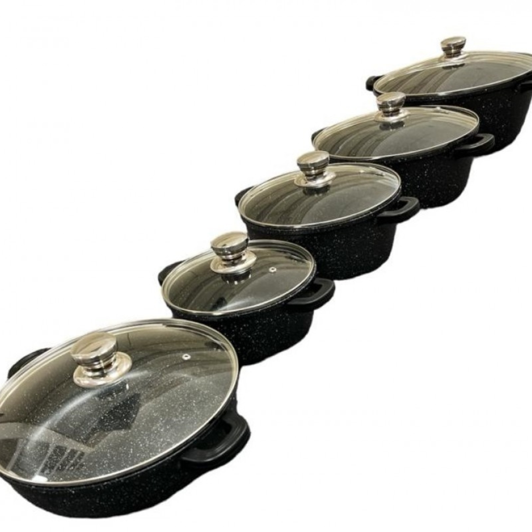 Набір каструль із нержавіючої сталі зі скляними кришками PT-10 20/24/28/32/28 см Набір із 10 предметів, фото 1