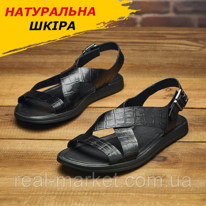 Сандалії чоловічі шкіряні чорні, літні класичні босоніжки для чоловіків з натуральної шкіри на літо *Са-19 чор-питон*