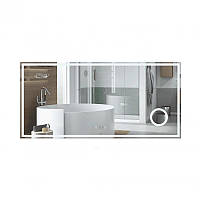 Дзеркало Qtap Stork 1400х700 з LED-підсвічуванням Touch, лінза, цифровий годинник, димер, рег. яскравості