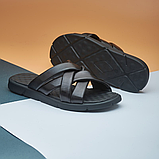 Літні чоловічі чорні шльопанці молодіжні, шкіряні шльопанці з натуральної шкіри *S-2*, фото 2