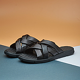 Літні чоловічі чорні шльопанці молодіжні, шкіряні шльопанці з натуральної шкіри *S-2*, фото 3