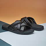 Літні чоловічі чорні шльопанці молодіжні, шкіряні шльопанці з натуральної шкіри *S-2*, фото 4