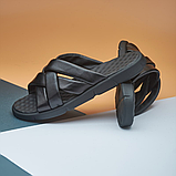 Літні чоловічі чорні шльопанці молодіжні, шкіряні шльопанці з натуральної шкіри *S-2*, фото 5