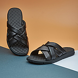 Літні чоловічі чорні шльопанці молодіжні, шкіряні шльопанці з натуральної шкіри *S-2*, фото 6