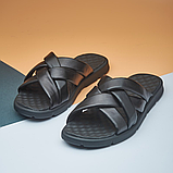 Літні чоловічі чорні шльопанці молодіжні, шкіряні шльопанці з натуральної шкіри *S-2*, фото 7