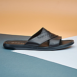 Літні чоловічі чорні шльопанці молодіжні, шкіряні шльопанці з натуральної шкіри *932*, фото 4
