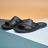 Літні чоловічі чорні шльопанці молодіжні, шкіряні шльопанці з натуральної шкіри *932*, фото 5