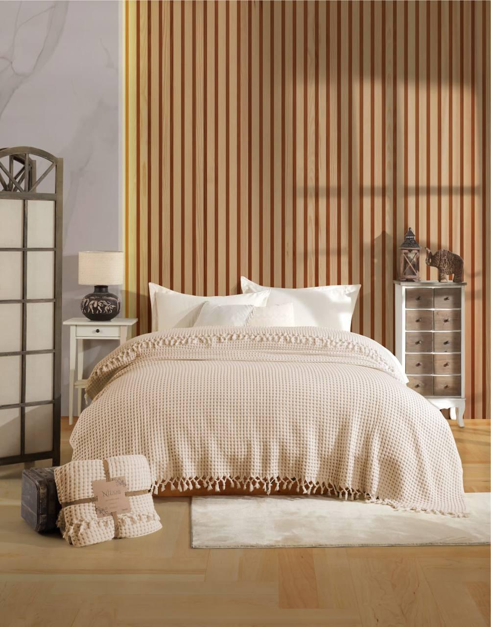 Постільна білизна з мусліновим покривалом Nil Home Soft Pike Капучино 200х220см