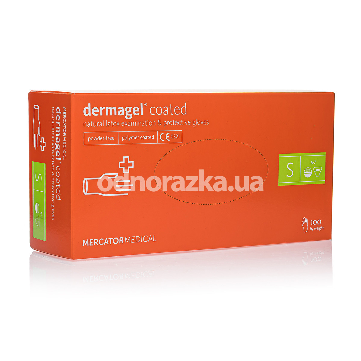 Латексні рукавички MERCATOR MEDICAL dermagel coated, розмір S, неопудрені, білі, 100 шт УЦІНКА