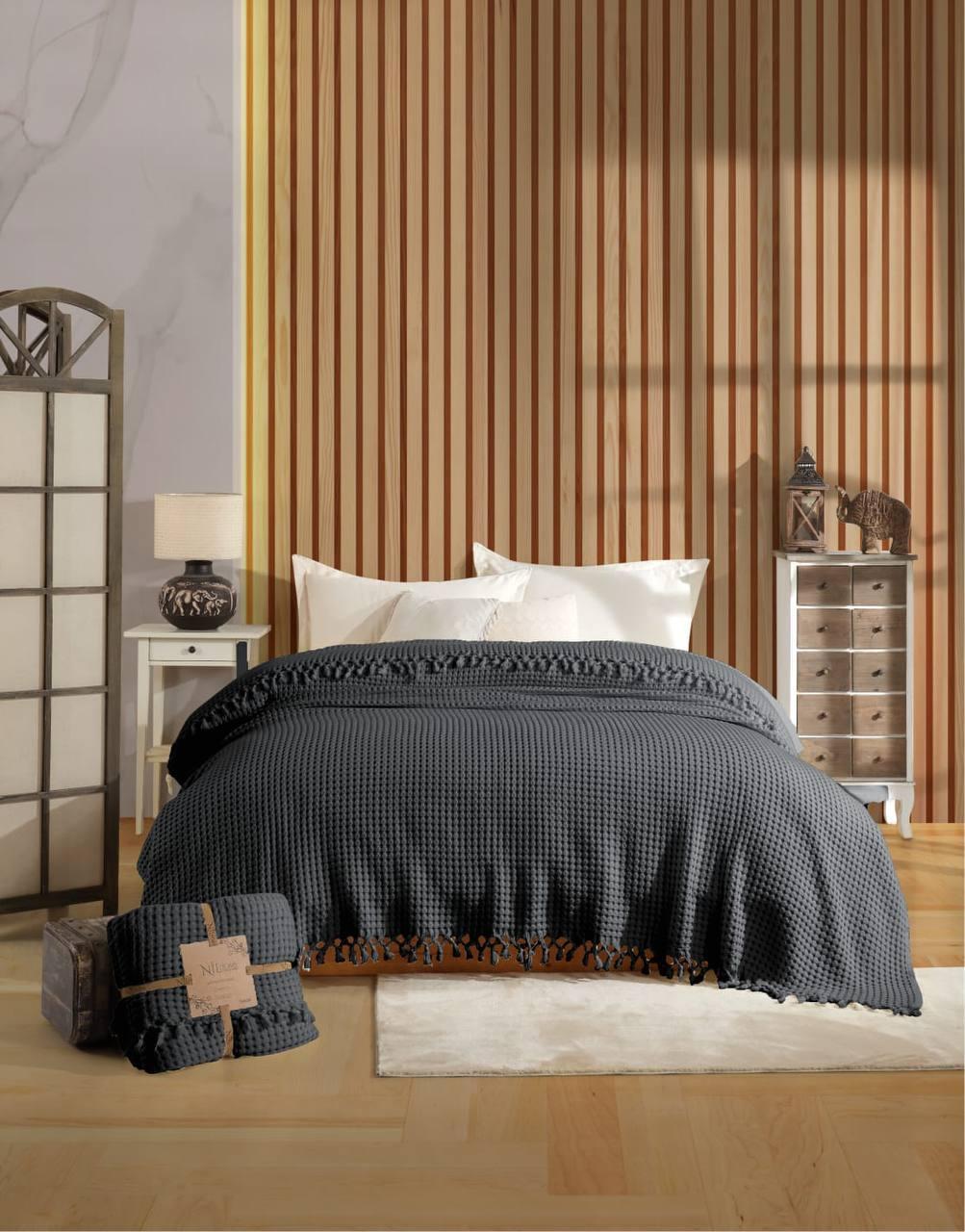 Постільна білизна з мусліновим покривалом Nil Home Soft Pike Сірий 200х220см, фото 1