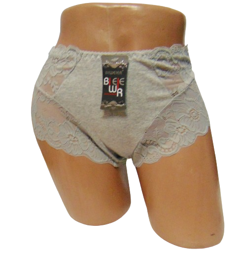 Трусики бавовняні з мереживом Biweier 3010 2XL сірі, фото 1