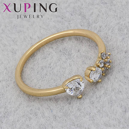 Кольцо золотистое тонкое Xuping Jewelry медицинское золото цветочек и сердечко с белым цирконом 18К, фото 1