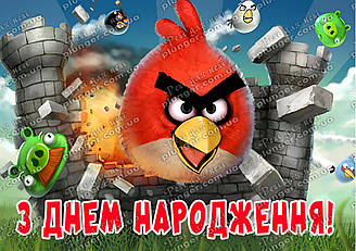 Вафельна картинка для торта "Злі пташки", прямокутна, (лист А4)