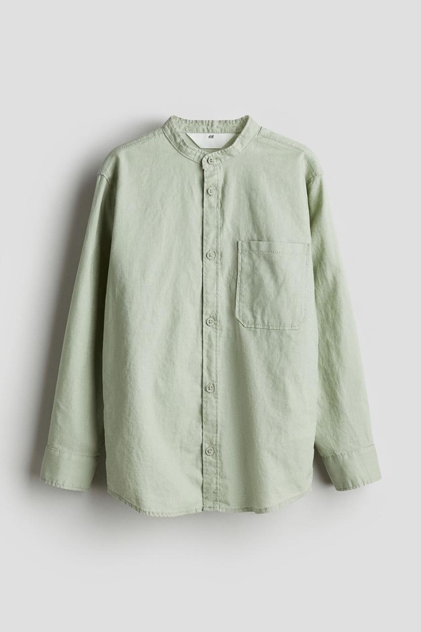 Сорочка з  льону з коміром стійкою світло-зелена H&M   170см, фото 1