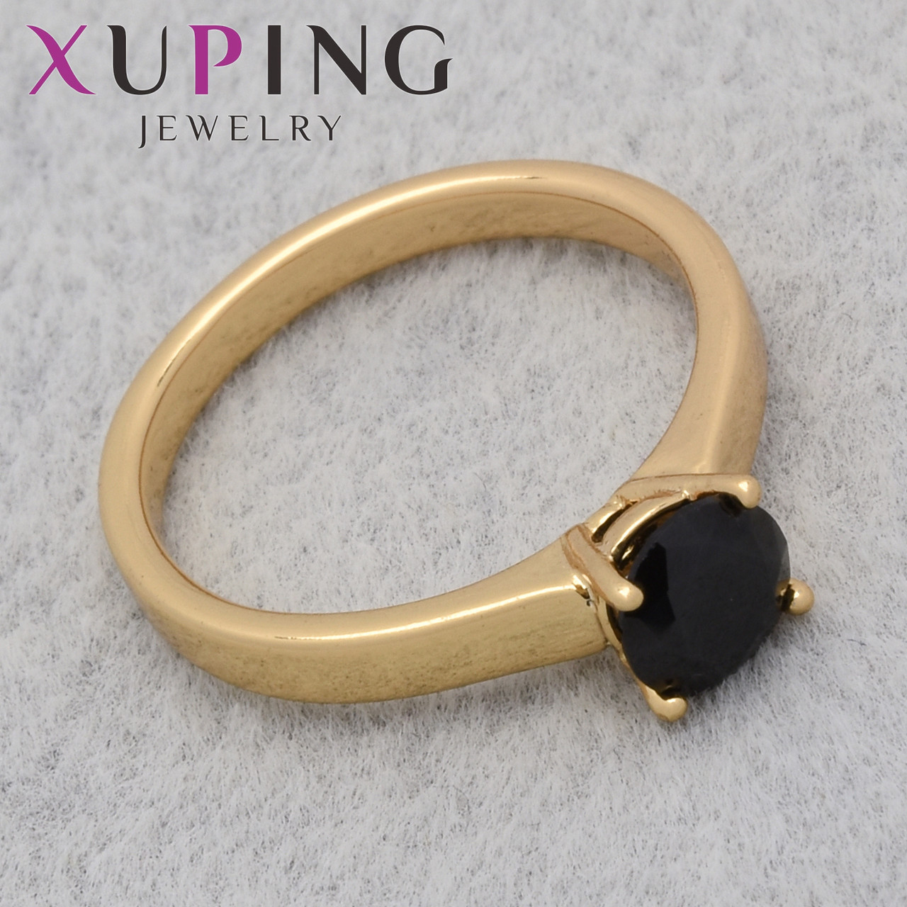 Кольцо золотистое Xuping Jewelry медицинское золото c черным переливающимся агатом 18К ширина 3 мм