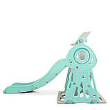 Гірка з гойдалкою Bambi WM19011-5 та баскетбольним кільцем | Гірка з гойдалкою Ведмедик музика та світло Сіро-м'ятна, фото 3