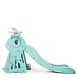 Гірка з гойдалкою Bambi WM19011-5 та баскетбольним кільцем | Гірка з гойдалкою Ведмедик музика та світло Сіро-м'ятна, фото 4