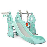 Гірка з гойдалкою Bambi WM19011-5 та баскетбольним кільцем | Гірка з гойдалкою Ведмедик музика та світло Сіро-м'ятна, фото 6