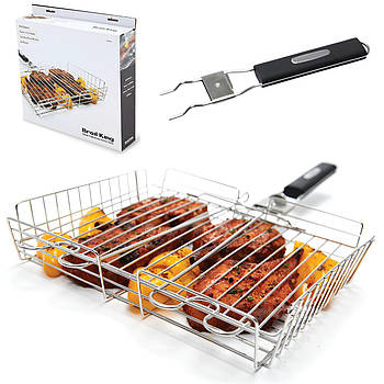 Решітка-гриль кошик зі знімною ручкою, 32×22 см / Велика решітка для гриля / Сітка для барбекю