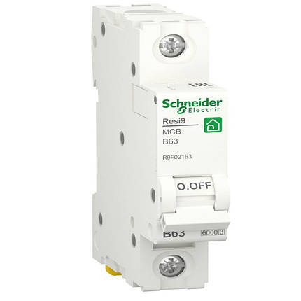Автоматичний вимикач Resi9 1P 63 B 6kA Schneider Electric R9F02163, фото 1