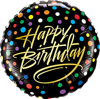 Коло 18" Happy Birthday горошок на чорному 2439