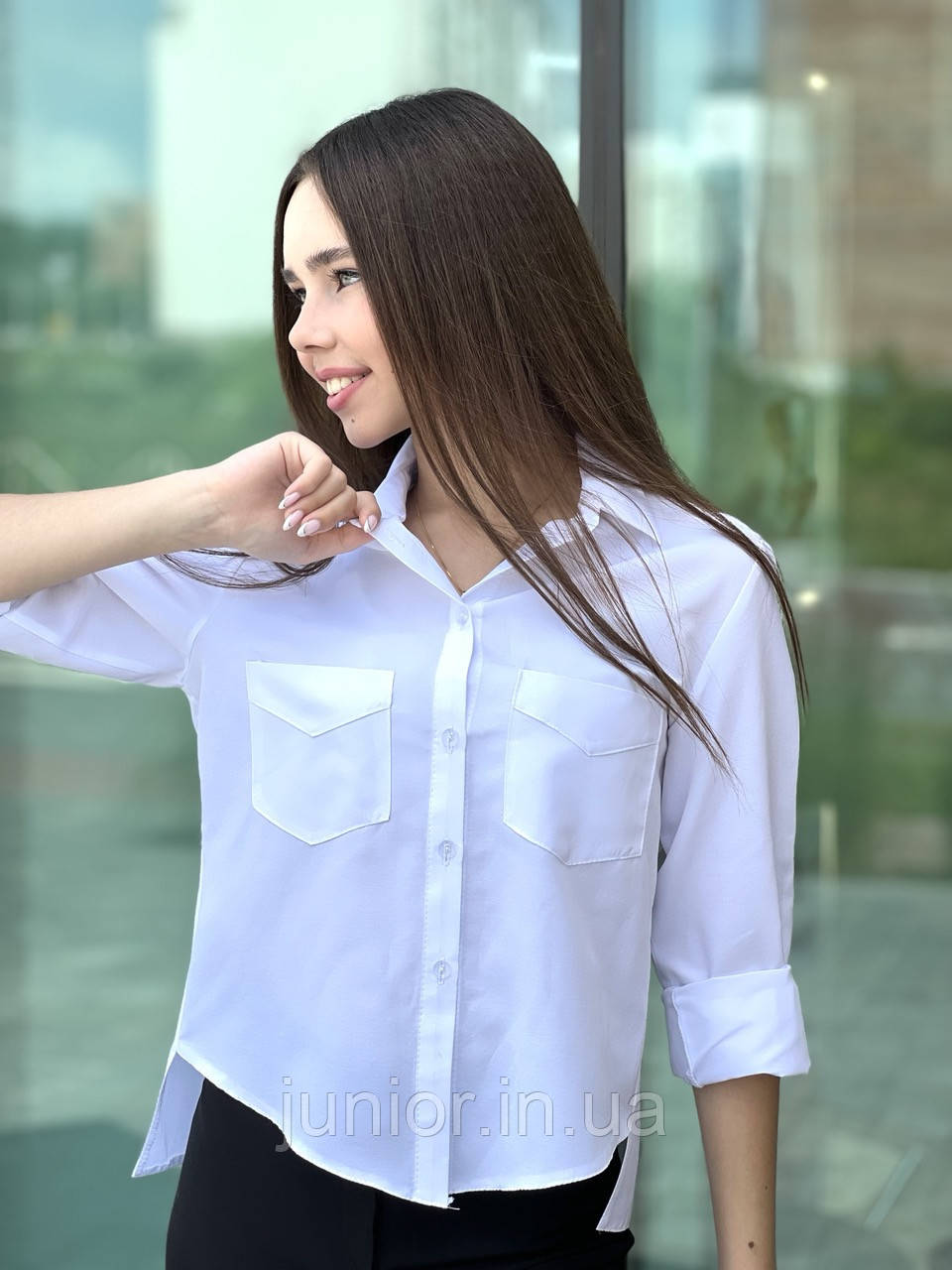 Біла блуза сорочка підліткова шкільна для дівчинки (158р)