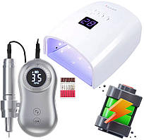 Набір 2в1 для манікюру та педикюру на акумуляторі: лампа S10 + фрезер JF-602, RD-52