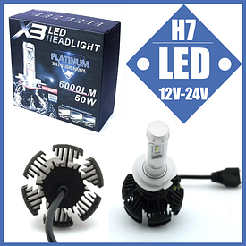 Світлодіодні LED-лампи для авто H7 12 V-24 V X3 6000 K 6000L радіатор