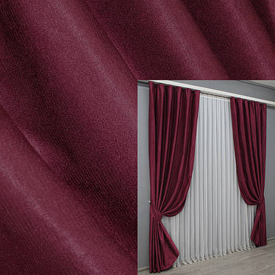 Уцінка! Комплект (2шт. 1,5х2,7м.) готових штор льон. Колір бордовий. Код 1430ш 38-200