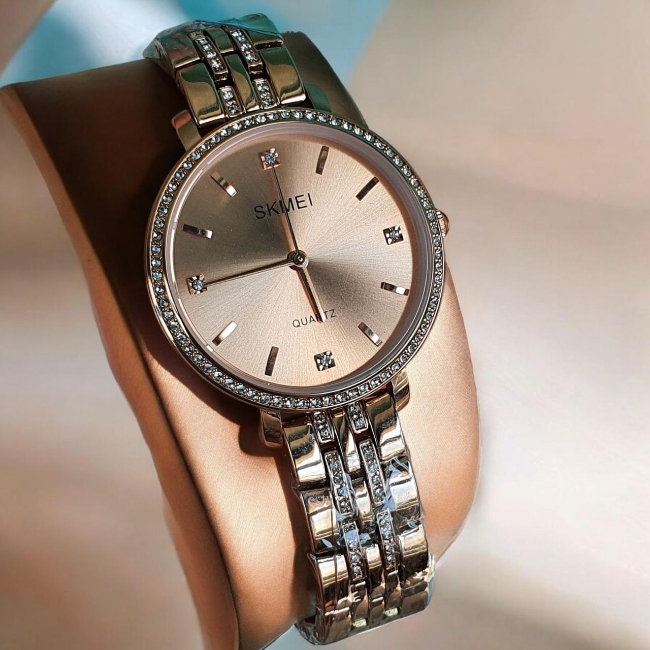 Жіночий класичний наручний годинник Skmei 2006RGRG Rose Gold з металевим браслетом