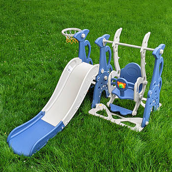 Гірка з гойдалкою Bambi WM19083A-4 та баскетбольним кільцем (музика, світло) | Гірка з каченям Синя