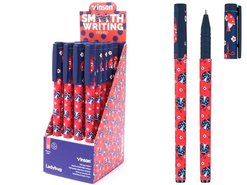 Ручка масляна Vinson Ladybug, 0,7 мм, синя. Термін придатності до 31.05.2026