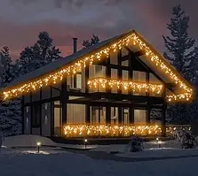 Гірлянда Вулична "Бахрома" від мережі 5 м 100 LED Тепле світло із синім ефектом мерехтіння
