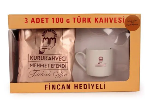 Набір чашка + 3 уп. меленої турецької кави Kurukahveci Mehmet Efendi по 100 гр