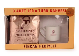 Набір чашка + 3 уп. меленої турецької кави Kurukahveci Mehmet Efendi по 100 гр