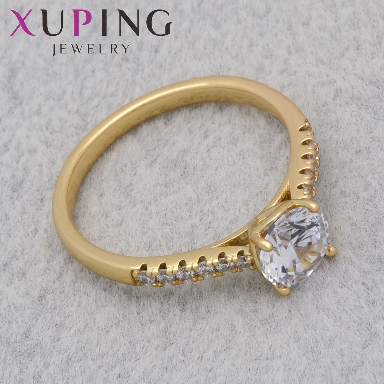 Кільце золотисте Xuping Jewelry медичне золото з кришталевими переливними каменями 24К ширина 2 мм