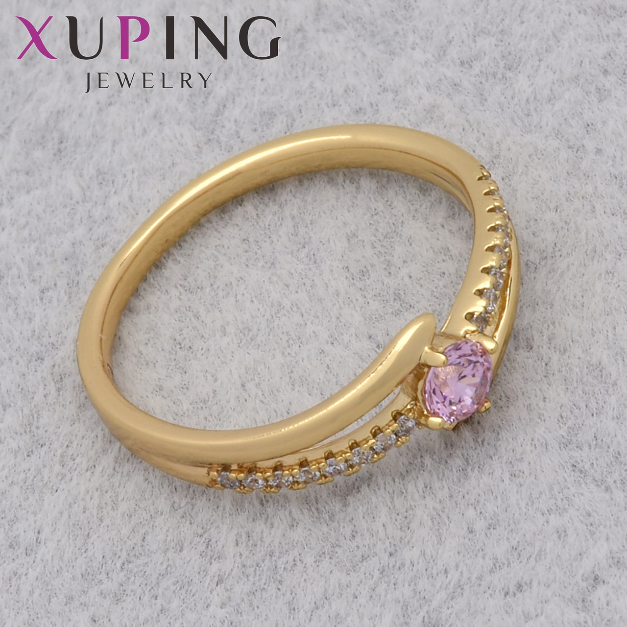 Кільце золотисте Xuping Jewelry медичне золото з рожевим і білим цирконом 24К ширина 4 мм