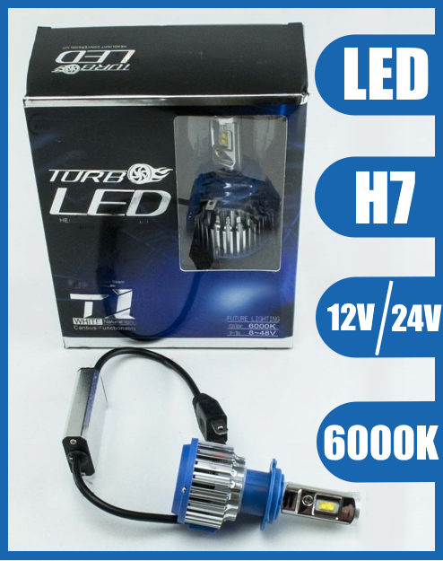 Світлодіодні LED лампи для авто H7 12V-24V T1 6000K CSP активне охолодження
