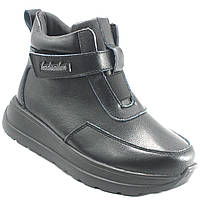 Осенние женские кожаные ботинки кроссовки на липучке чёрного цвета на ровной подошве размер 38