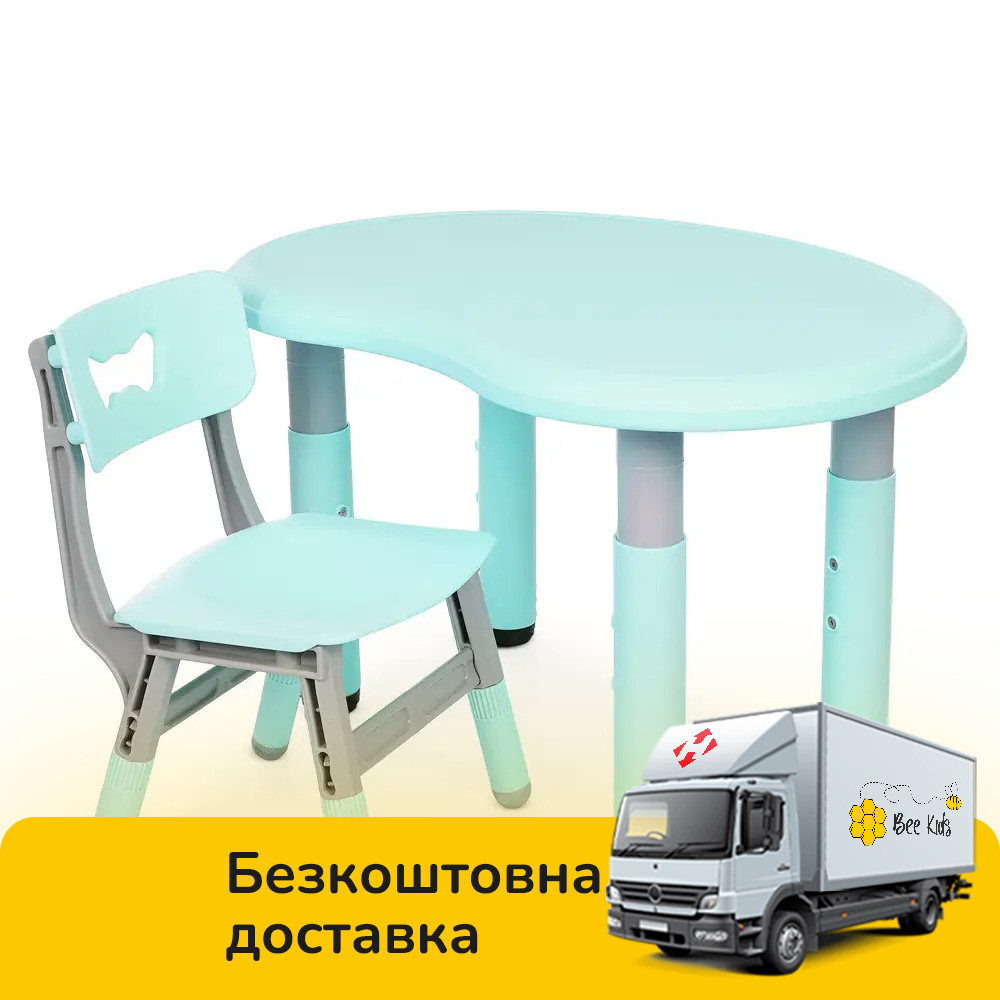 Столик дитячий пластиковий зі стільцем Bambi Peanut-5 М'ятно-сірий, фото 1