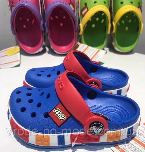 Дитячі яскраві крокси лего сині для хлопчиків, літні зручні шльопанці сабо лего Crocs LEGO, оригінал, фото 1