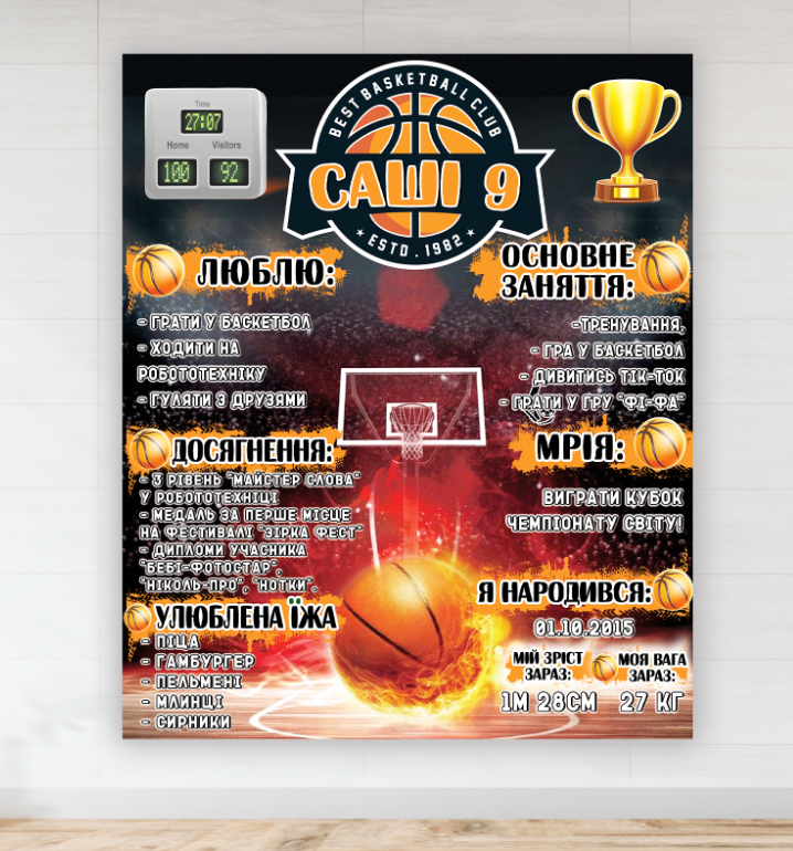 Большой Постер достижений "Для баскетболіста" 1х1.2