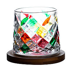 Склянка що обертається під віскі 300 мл dof з дерев'яною підставкою діаметр 80 мм рокс бокал для віски дзига Lugi