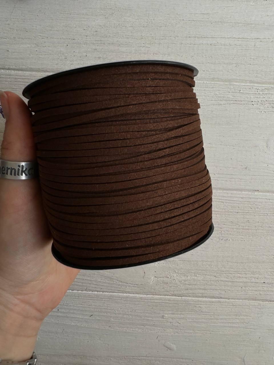 Шнур замшевий, темно коричневий котушка 90 метрів, фото 1