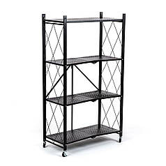 Стелаж мобільний чотириярусний універсальний розкладний з нержавіючої сталі 126х72х34см Чорний SW-00002098