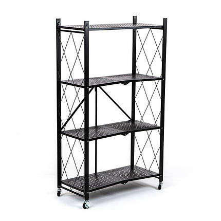 Стелаж мобільний чотириярусний універсальний розкладний з нержавіючої сталі 126х72х34см Чорний SW-00002098, фото 1