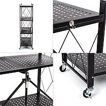 Стелаж мобільний чотириярусний універсальний розкладний з нержавіючої сталі 126х72х34см Чорний SW-00002098, фото 5