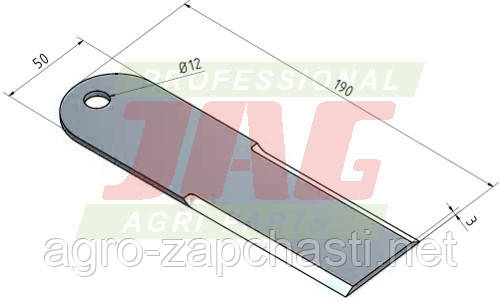 Нерухомий ніж подрібнювача комбайна John Deere — 190х50х30 мм [MWS]